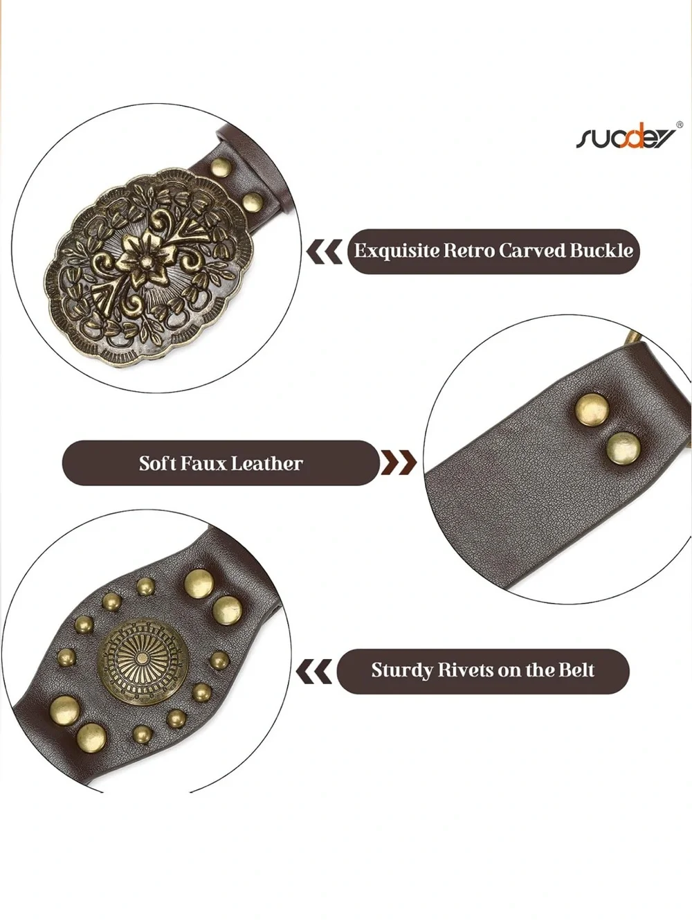 Brown Leather Belt with Ornate Antique Gold Buckle